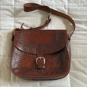 Handmade Leather Satchel Crossbody Bag with Adjustable Strap and Buckle